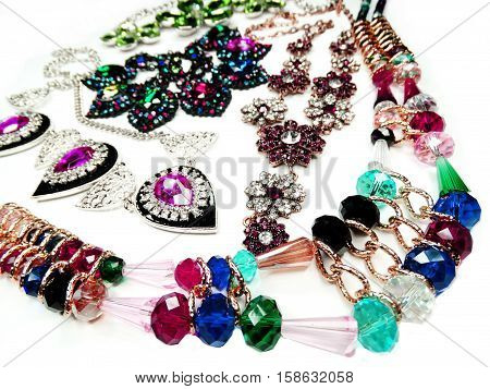 jewelry as fashion background necklace with bright crystals set