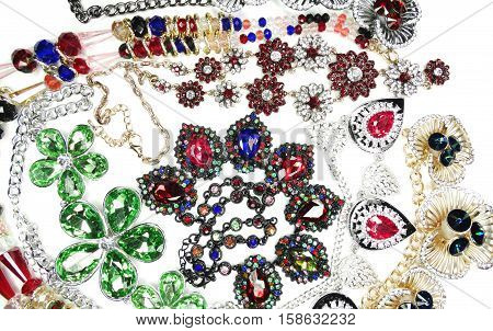 jewelry as fashion background necklace with bright crystals set