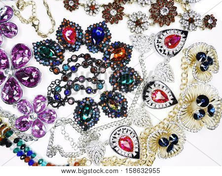 jewelry as fashion background necklace with bright crystals set