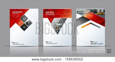 Business vector set. Brochure template layout, cover design annual report, magazine, flyer in A4 with rectangles, triangles, diagonal house window, arrow for real estate, business, building. Abstract