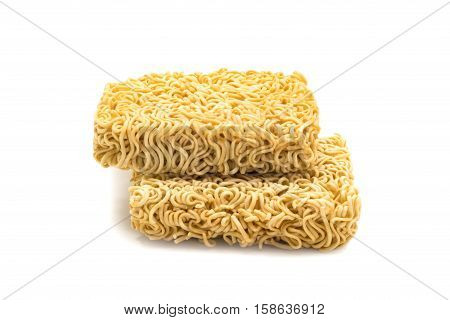 Stack of instant noodles on white background