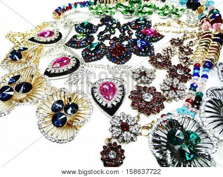 jewelry as fashion background necklace with bright crystals set