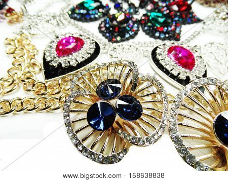 jewelry as fashion background necklace with bright crystals set