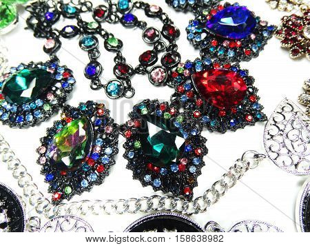 jewelry as fashion background necklace with bright crystals set