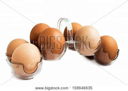 Eggs in a special stand isolated on white background