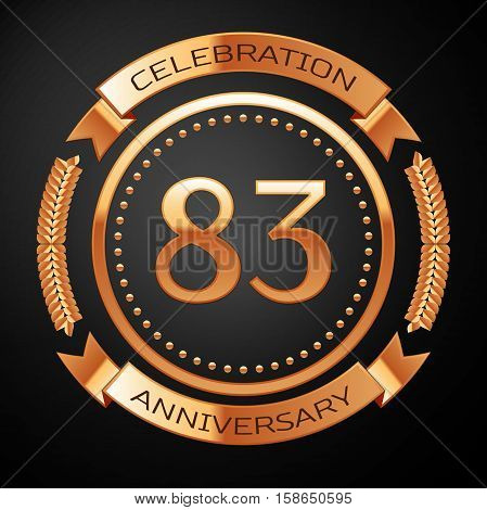 Eighty three years anniversary celebration with golden ring and ribbon.