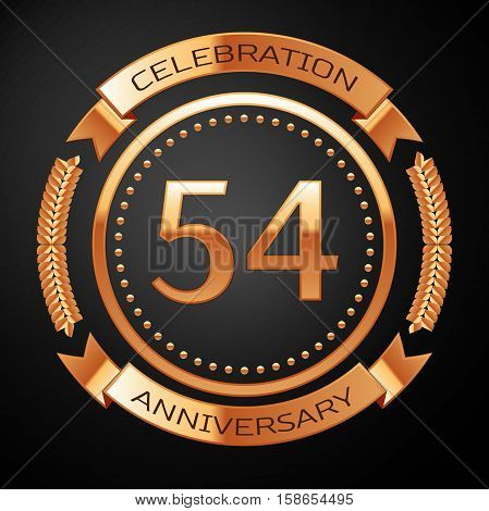 Fifty four years anniversary celebration with golden ring and ribbon.