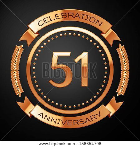 Fifty one years anniversary celebration with golden ring and ribbon.