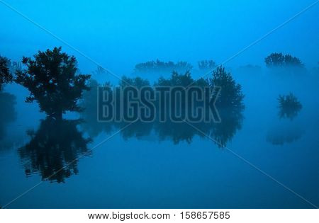 Mystic fog over river Danube Szentendre Hungary.