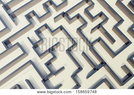 3d illustration cocrete labyrinth, complex problem solving concept.