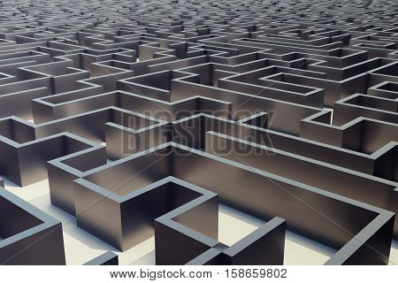 3d illustration cocrete labyrinth, complex problem solving concept.