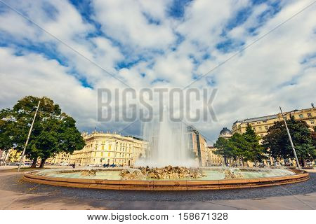 Vienna, Austria, October 13, 2016: World War Fountain  On Schwarzenbergplatz In Vienna. Austria