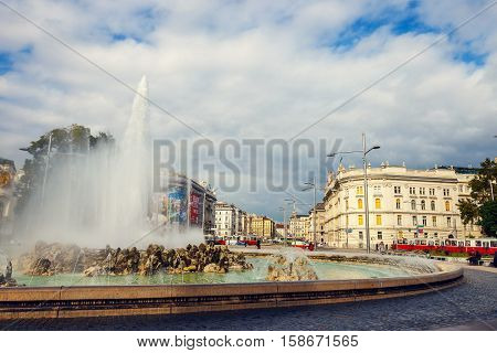 Vienna, Austria, October 13, 2016: World War Fountain  On Schwarzenbergplatz In Vienna. Austria