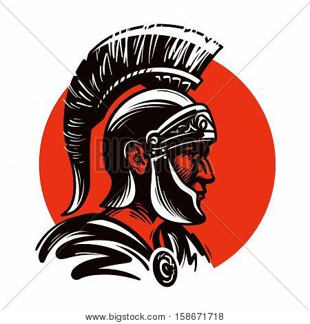 Roman soldier or Gladiator inside circle. Vector illustration isolated on white background