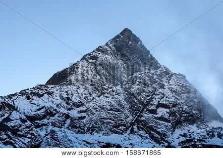 Rocky Mountain Peak Near Cho La Pass In Sagarmatha National Park, Himalayas, Nepal. Snowy Mountain S
