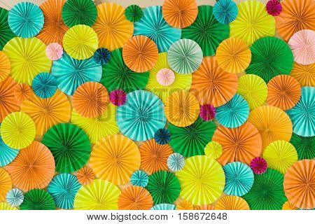 Bright Colourful Celebration Background Wall With Multicolored Paper Circles
