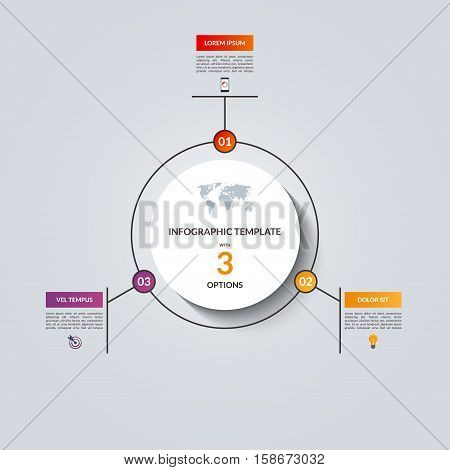 Linear infographic circle template with 3 options. Vector banner for business infographics. Can be used for cycle diagram, round chart, graph, presentation, report, step options, web design.