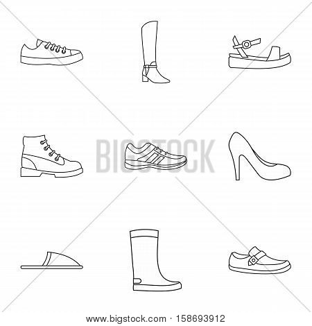 Footgear icons set. Outline illustration of 9 footgear vector icons for web