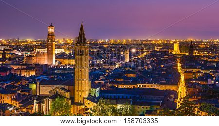 Aerial view of Verona. Italy. Beautiful sunset panorama. Travel photography.