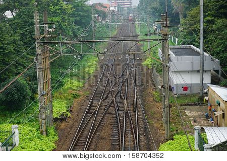 railway after rain in depok indonesia photo