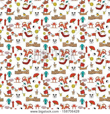 Seamless pattern color  Chinese characters  signs hand drawn