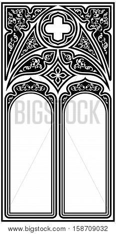 Frame for text in the Gothic style in the form of a stained-glass window on a white background.