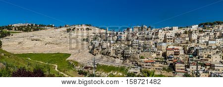 View of the Village of Siloam from the opposite hill in the East Jerusalem neighborhood of Silwan south of the Old City