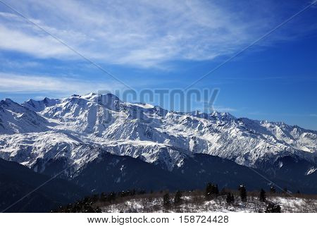 Sunlight Snow Mountains And Cloudy Sky In Wind Winter Day