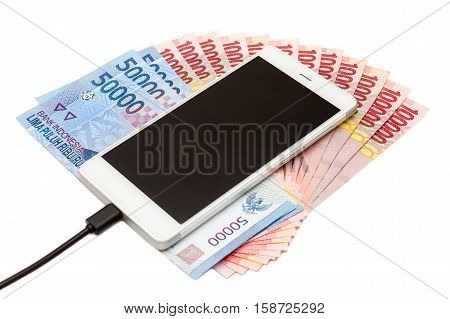 Smartphone And Money Of Indonesian Rupiah
