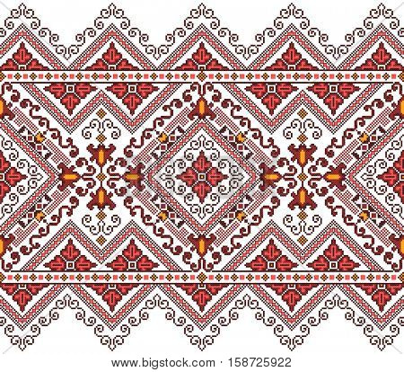 embroidered like old handmade cross-stitch ethnic Ukraine pattern. Towel with ornament, rushnyk called, in vector