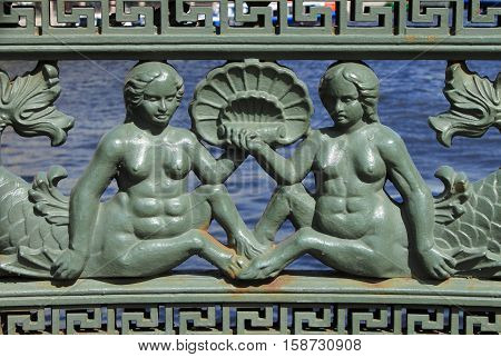 Bronze decorations of the Anichkov Bridge in St. Petersburg, Russia