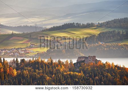 Poland Autumn Hills. Sunny October Day In Mountain Village