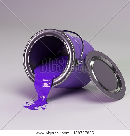 3d rendering cans of paint purple color