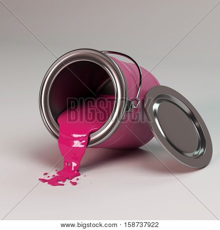 3d rendering cans of paint pink color