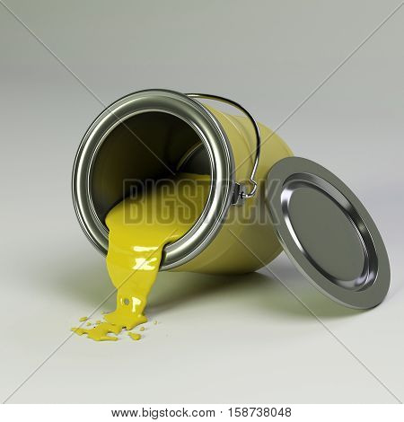 3d rendering cans of paint yellow color