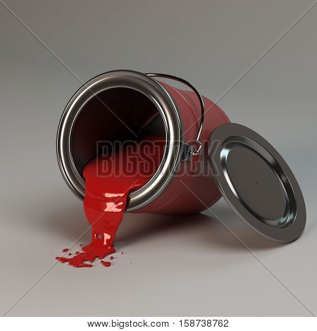 3d rendering red cans of paint turquoise color