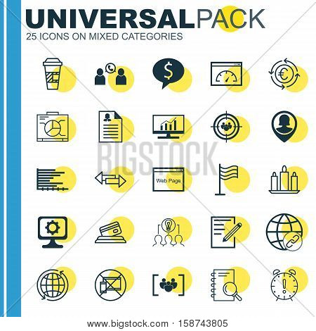 Set Of 25 Universal Editable Icons. Can Be Used For Web, Mobile And App Design. Includes Icons Such As Loading Speed, Pin Employee, Time Management And More.