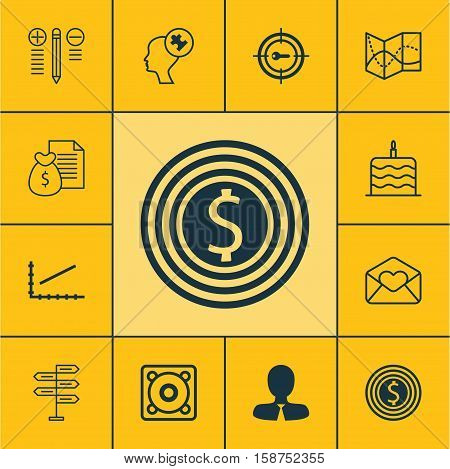 Set Of 12 Universal Editable Icons. Can Be Used For Web, Mobile And App Design. Includes Icons Such As Road Map, Music, Line Graph And More.