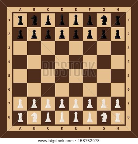 Chessboard with chess pieces on it. Vector illustration