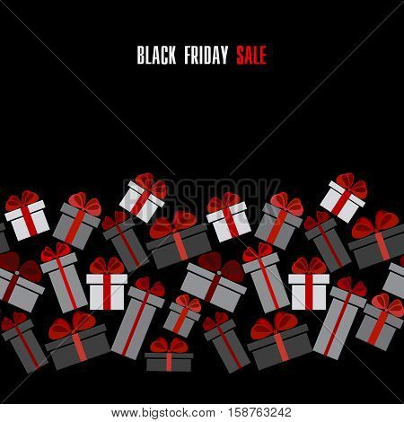 Black Friday sale black red white gift boxes horizontal seamless border. Darck Black Friday sale design. Vector illustration stock vector.