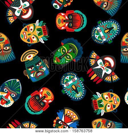 Ethnic colorful mask pattern on black background. Vector illustration