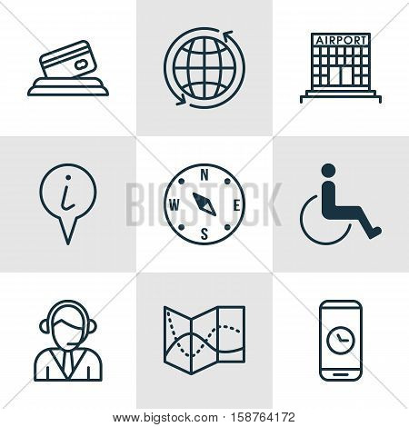 Set Of Traveling Icons On Call Duration, Accessibility And Credit Card Topics. Editable Vector Illustration. Includes Pointer, Info, Travel And More Vector Icons.