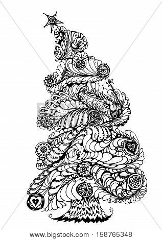 Ornate Christmas tree background, detailed zentagle. Doodle