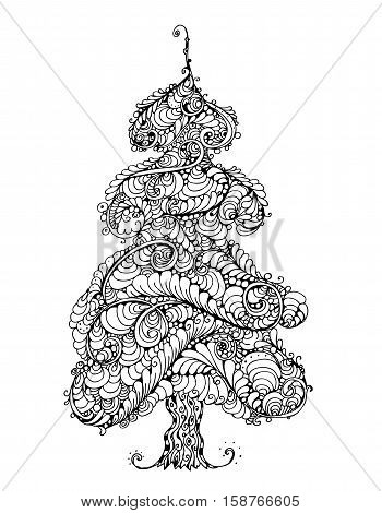 Ornate Christmas tree background, detailed zentagle. Doodle