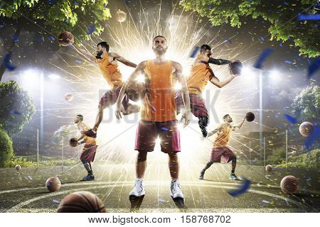 Multi persons bascketball players night flash collage