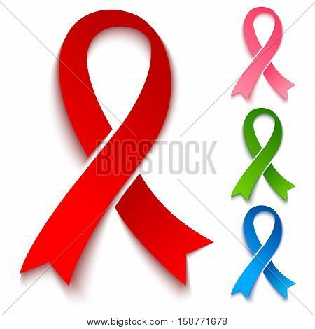 Vector set colorful ribbons. Red pink green and blue ribbons