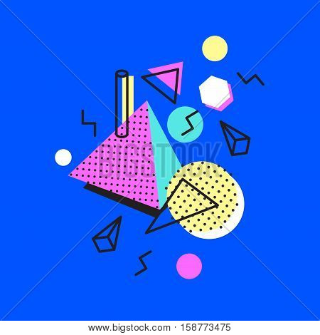 Memphis trendy design with geometric shapes. Abstract 1980-90 styles or memphis style. Colorful geometric hipster poster background. Vector illustration stock vector.