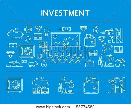 Line design concept horizontal banner for investment. Vector landing page