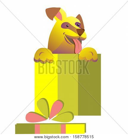 Festive puppy. Gift and a surprise. Vector