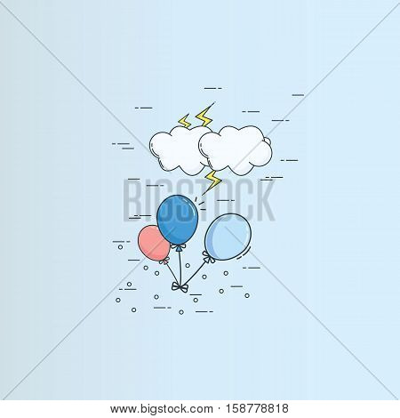 Flying baloon with cloud and thunder in the sky high illustration